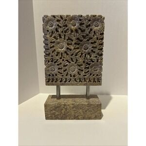 Vintage Hand-carved Marble Floral Stone Sculpture India Bohemian‎ Home Decor